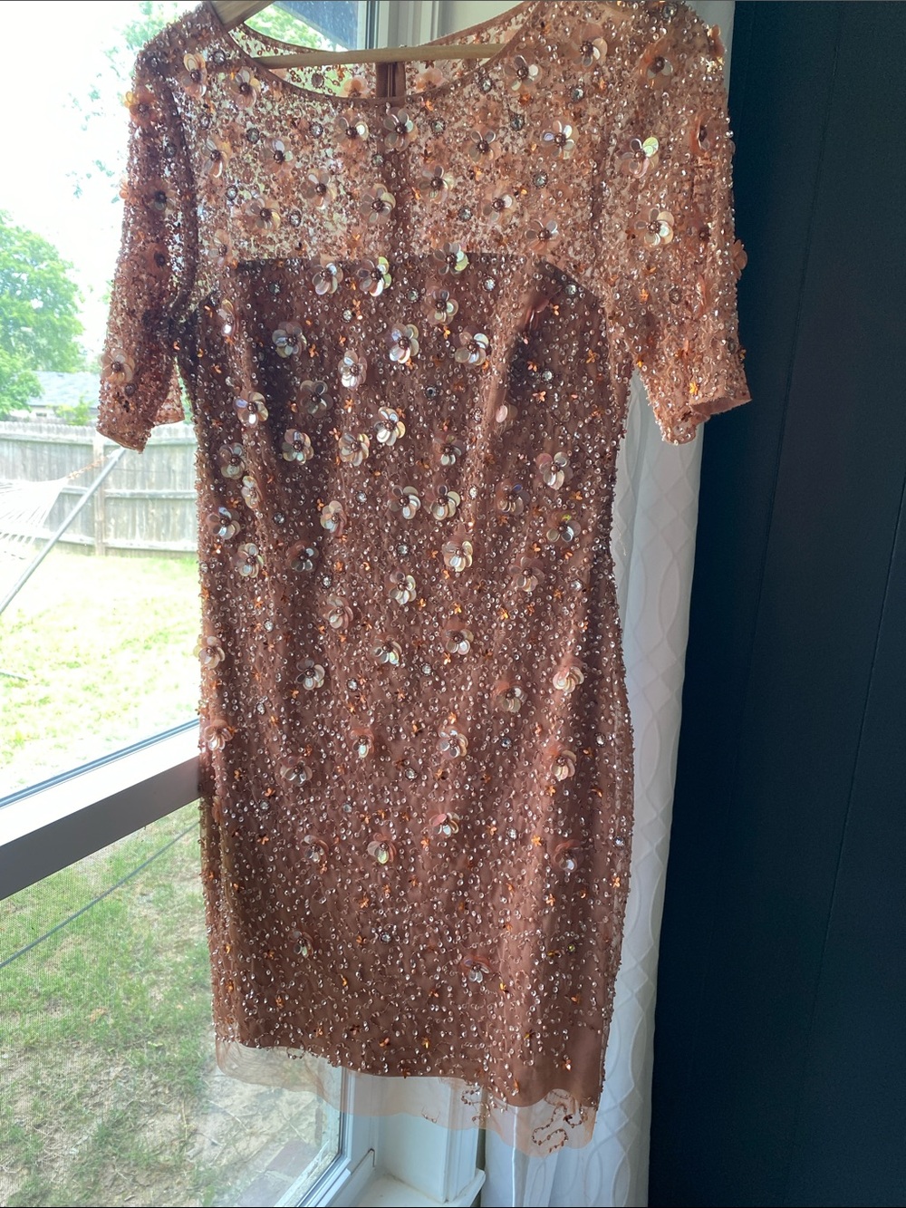 Adrianna Papell Rose Gold Sequin Embellished Mini Dress